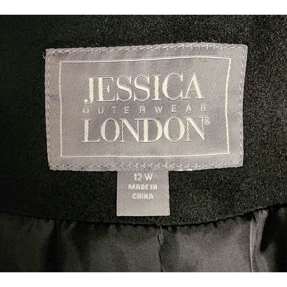 Jessica London Black Wool Blend Double Breasted Shawl Collar Trench Coat 12W - Picture 6 of 7
